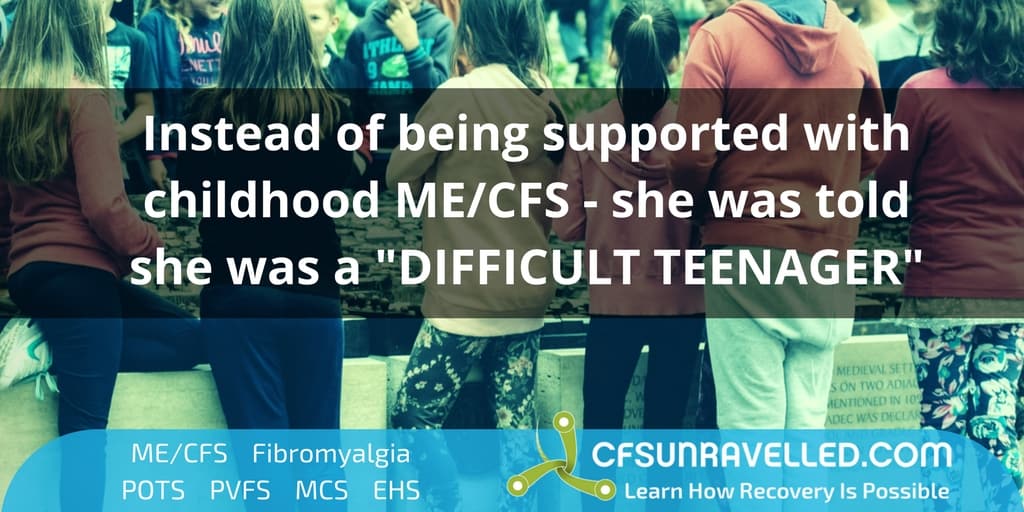 Beth French quote about childhood with ME/CFS with school picture in background