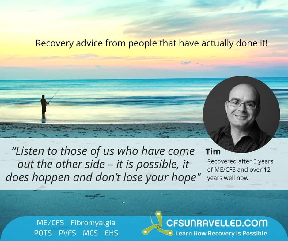 Tim gives ME/CFS recovery advice standing at back fishing