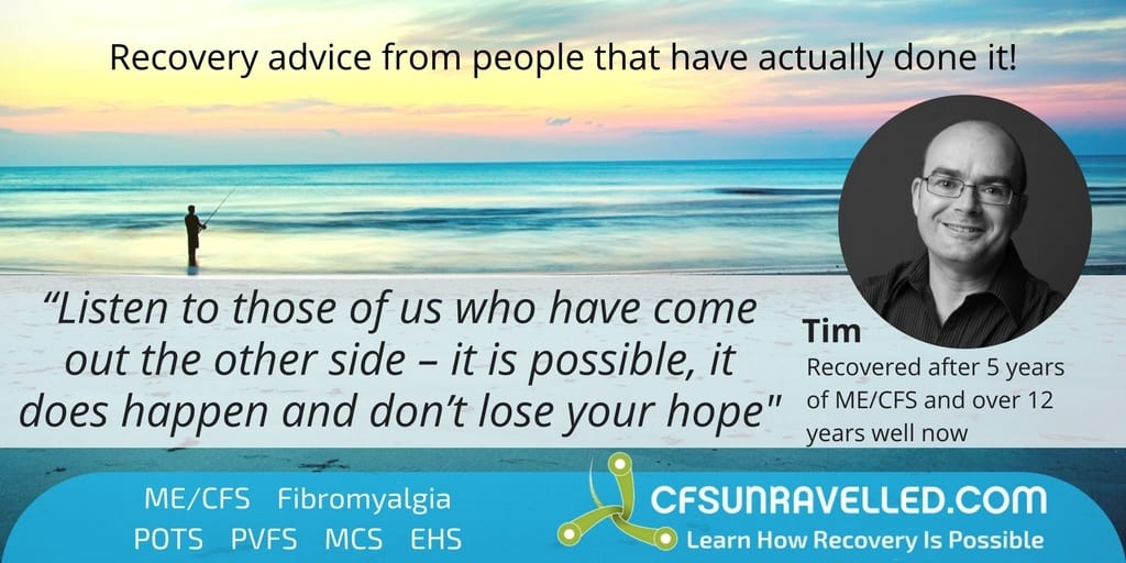 Tim gives ME/CFS recovery advice standing at back fishing