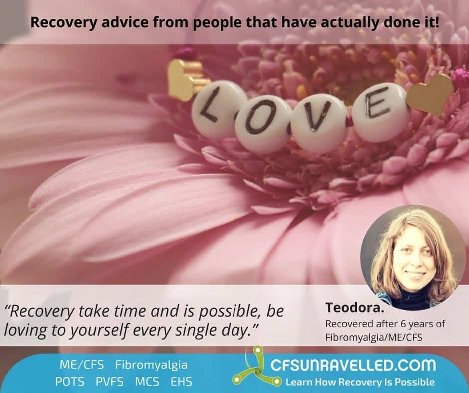 Teodoar recovery quote about self love on top of pink flower with beads spelling love