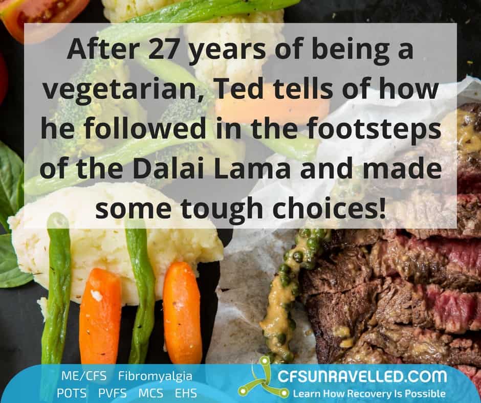 picture of food with text about Ted's change of diet