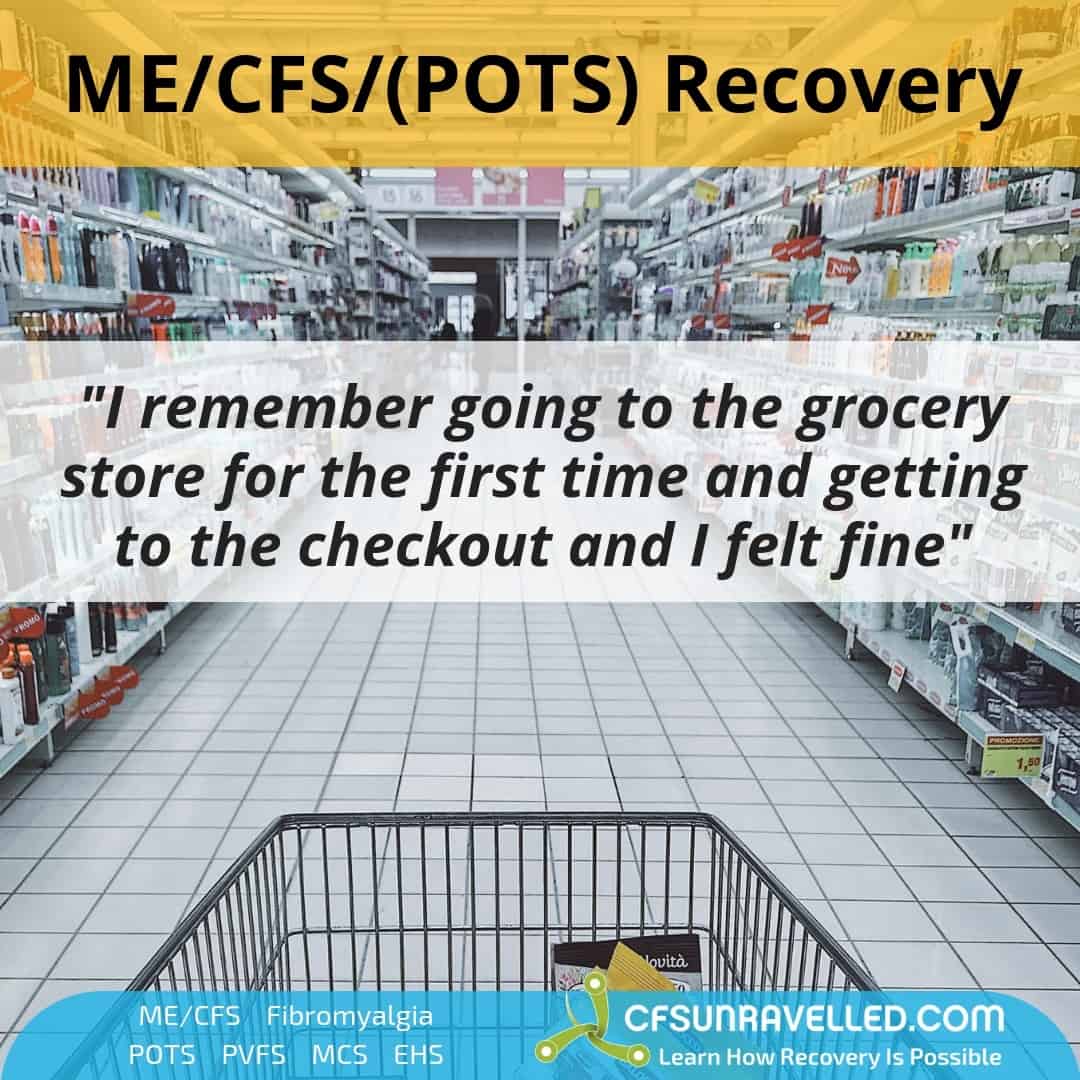 picture of trolley in supermarket with mecfs pots recovery quote
