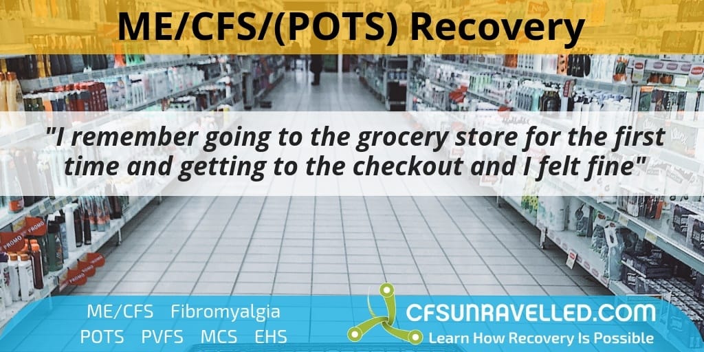 picture of trolley in supermarket with mecfs pots recovery quote