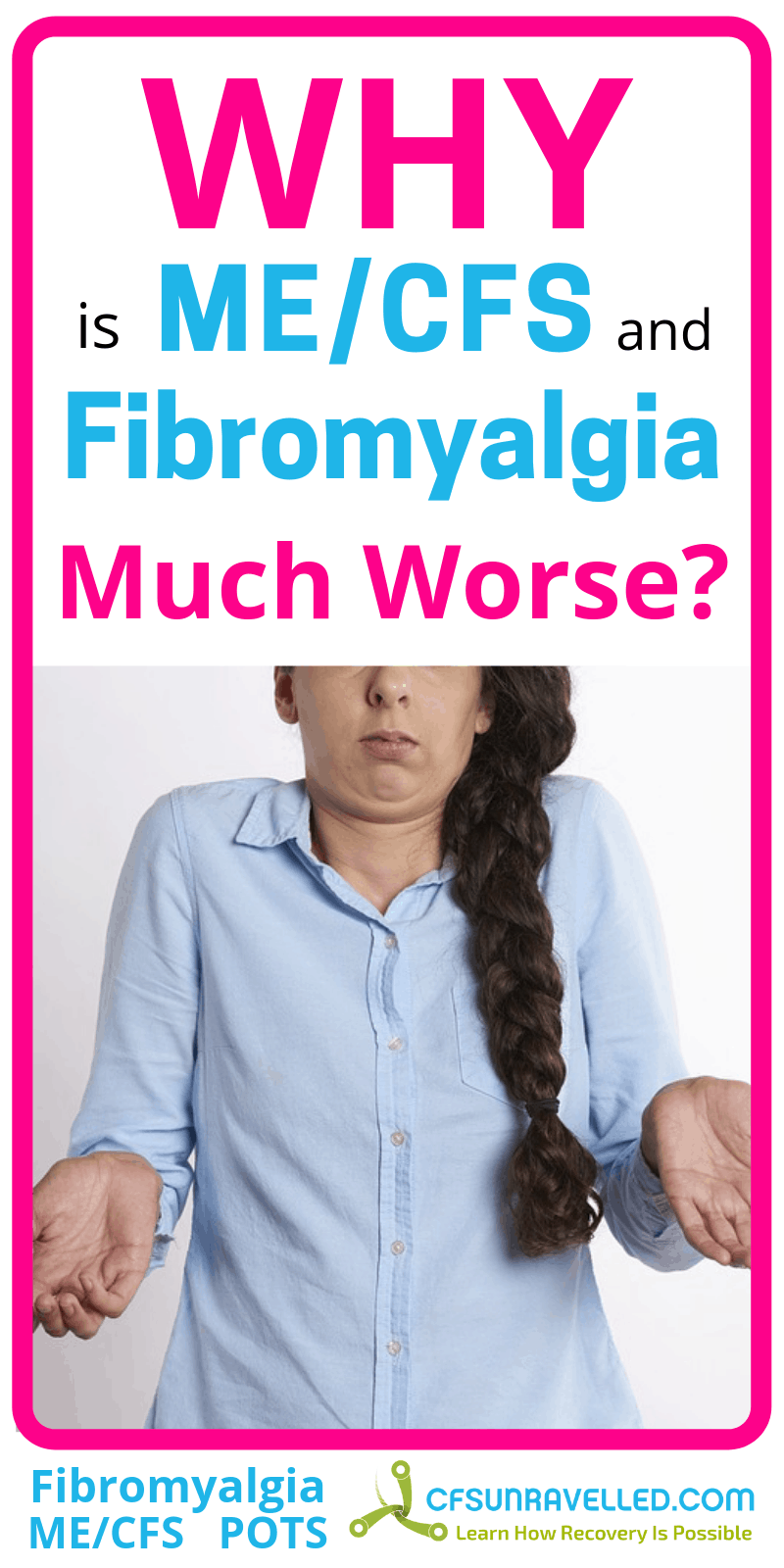 poster with woman shrugging about fibromyalgia mecfs realisation