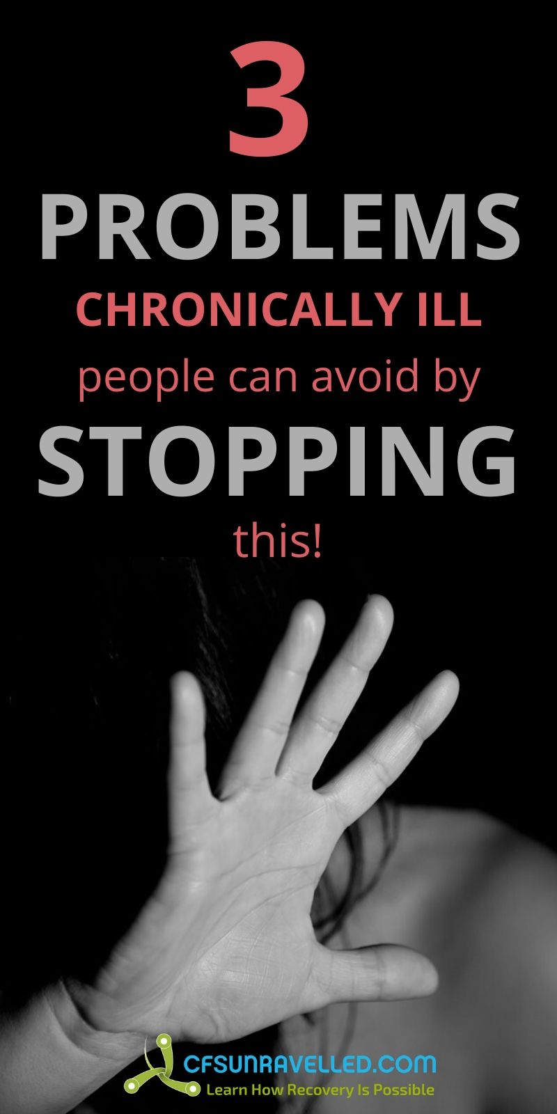Person with stop hand gesture to stop chronically ill people doing this text