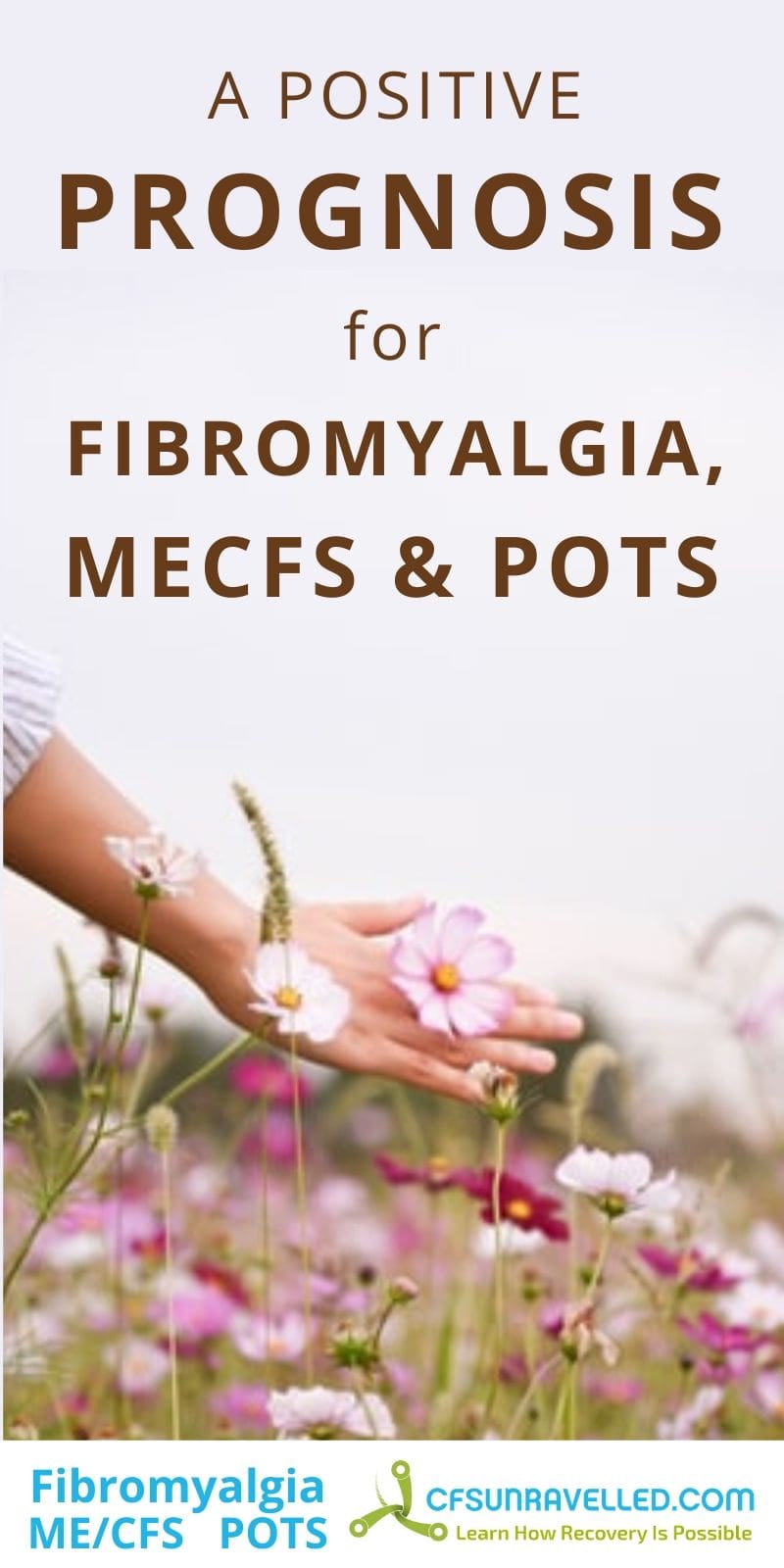 Womans hand touching flowers with a positive prognosis for MECFS POST and Fibromyalgia